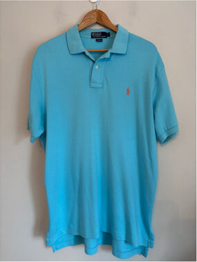 Polo Ralph Lauren Polo Shirt Mens Size L Blue Orange Pony Preppy Golf Menswear